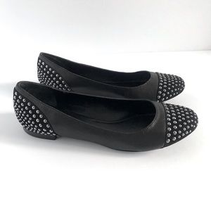 Arturo Chiang Black Leather with Grey Studs Flats